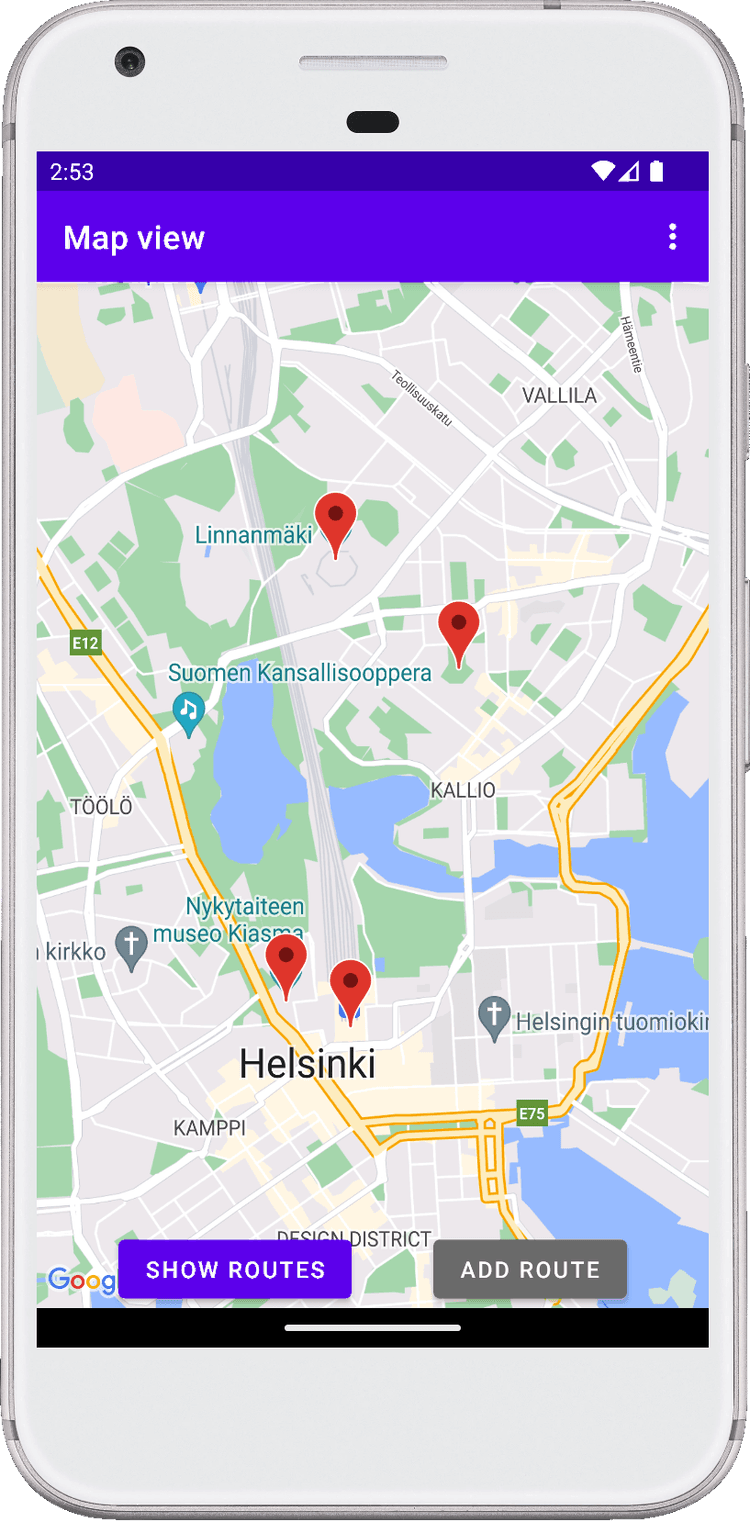 Picture of the app with map view